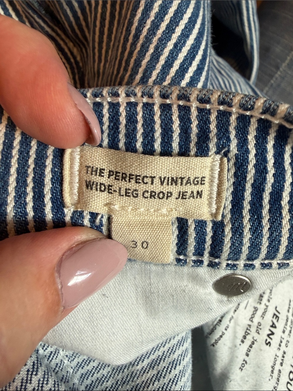 Madewell The Perfect Vintage Wide Leg Crop Jeans Blue Ink Railroad Stripe - Picture 7 of 8
